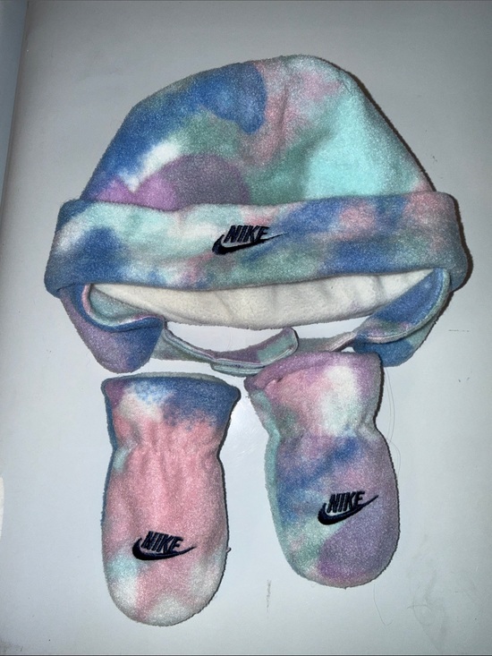 Nike Other - Nike Pastel Tie-Dye Fleece Hat and Mittens Set - Blue Pink Mint Purple